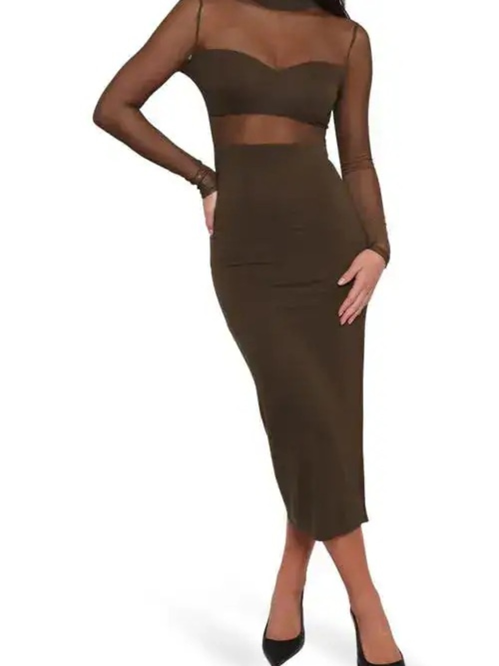 NWT Olive Mesh Long Sleeve Midi Dress Size L